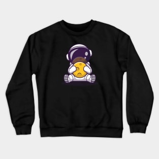 Cute Astronaut Holding Moon Cartoon Vector Icon Illustration Crewneck Sweatshirt